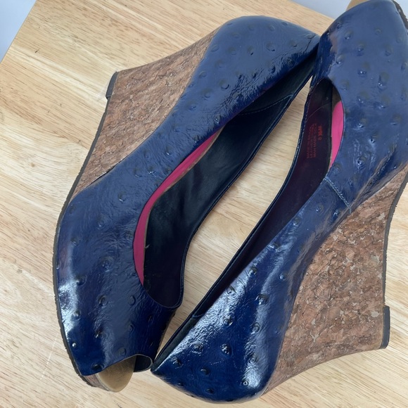 LILLY PULITZER CORK wedge blue leather peep toe heels women’s shoes size 8 1/2 - Picture 7 of 9